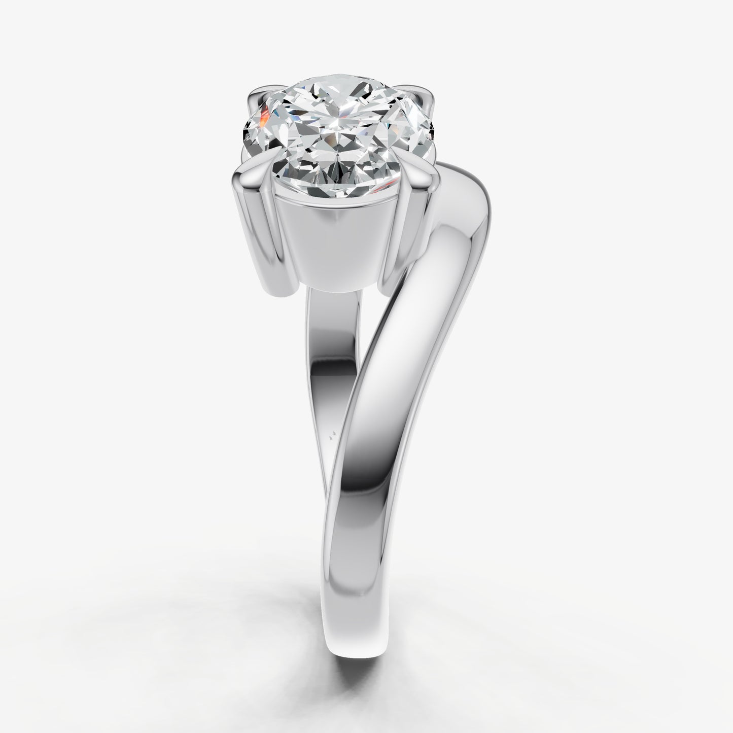 Oval Curved Band Solitaire Engagement Ring