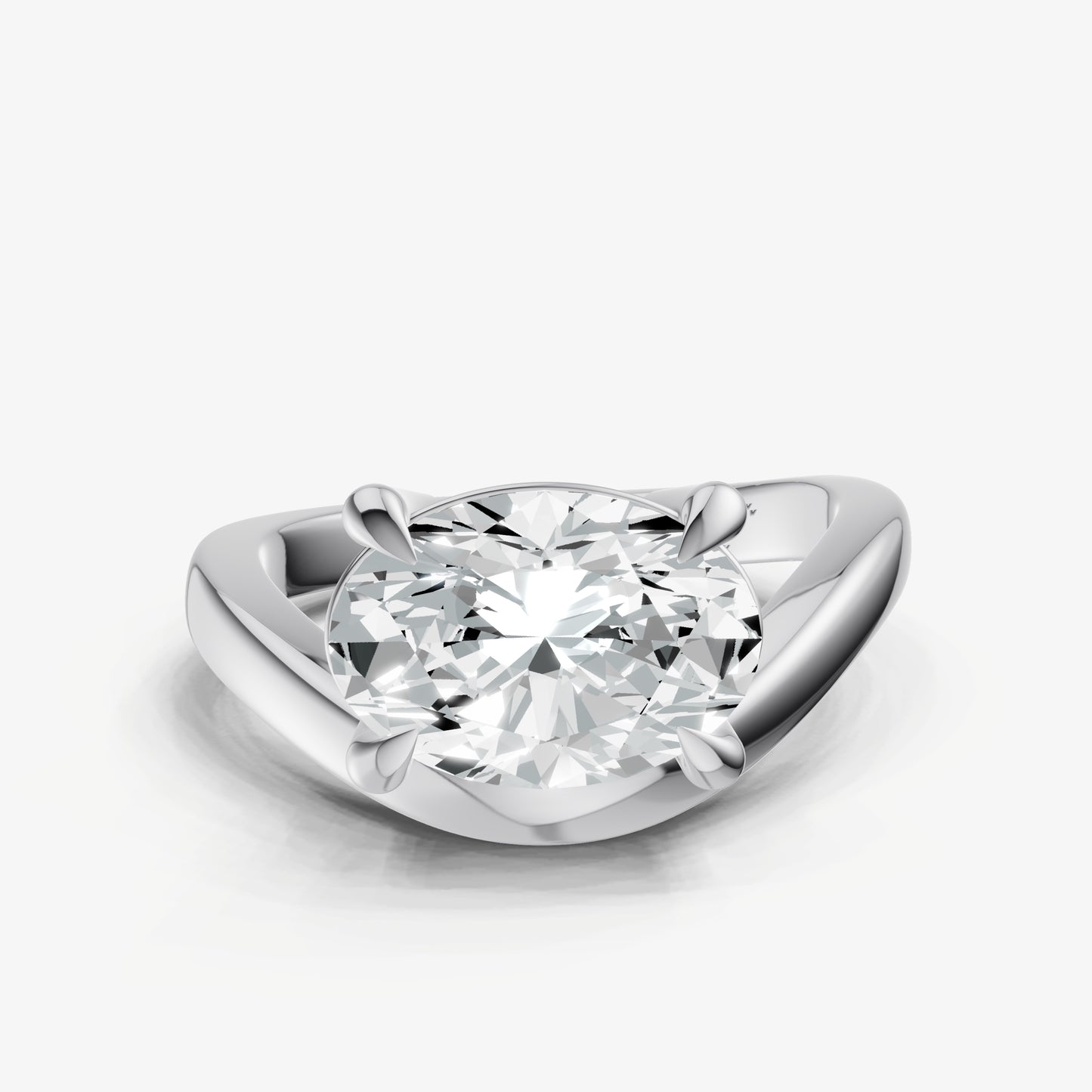 Oval Curved Band Solitaire Engagement Ring