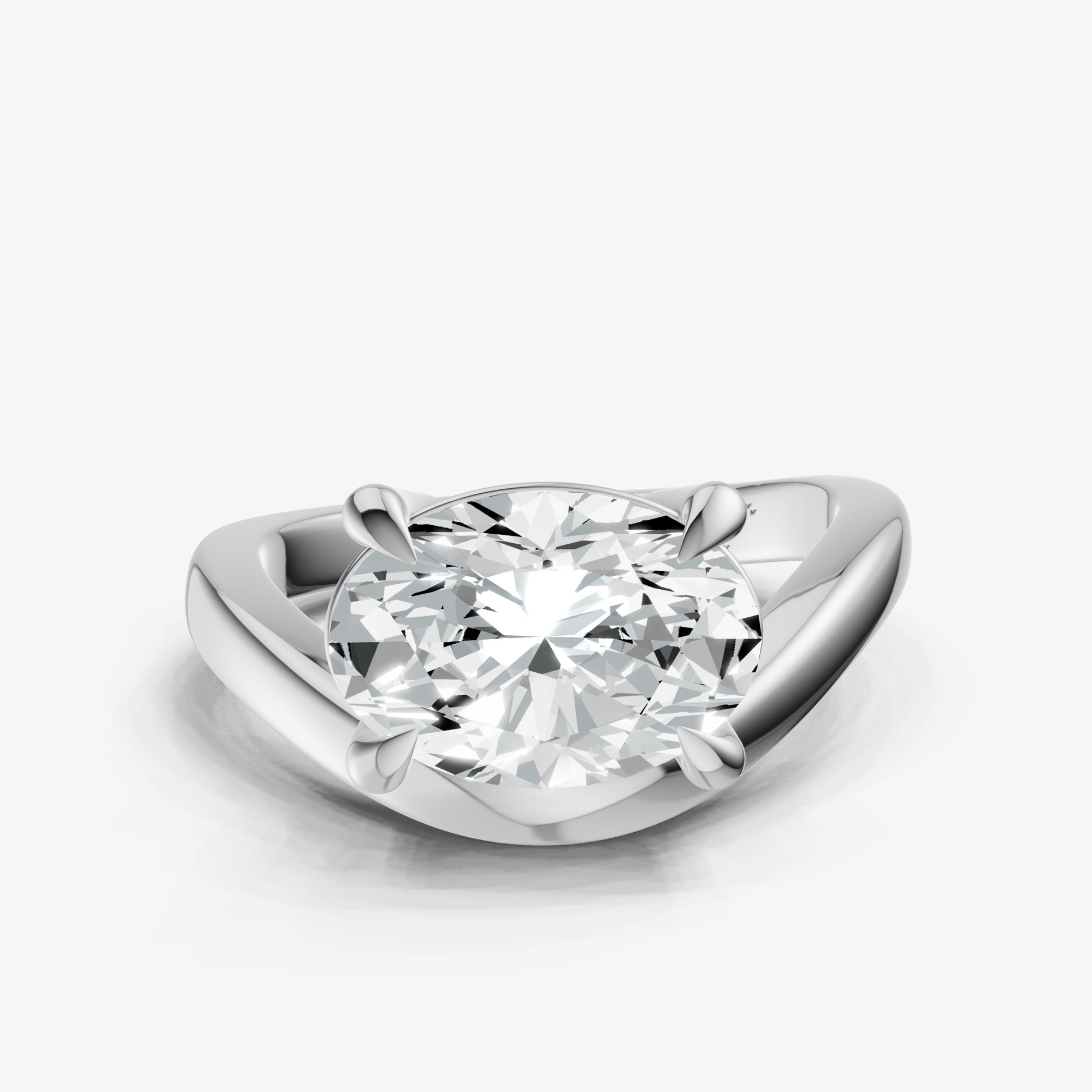 Oval Curved Band Solitaire Engagement Ring