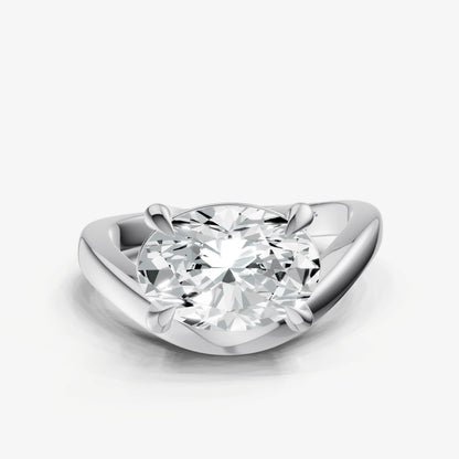 Oval Curved Band Solitaire Engagement Ring