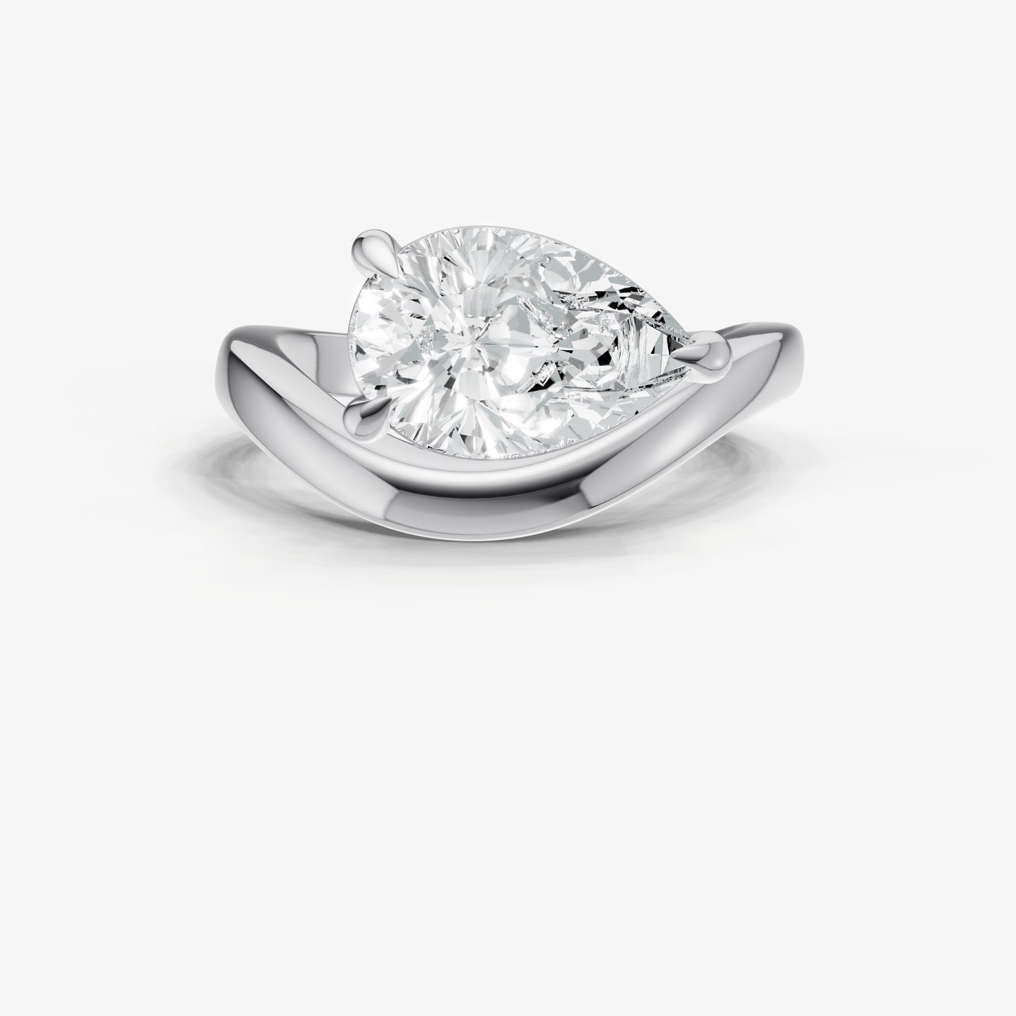 Pear Curved Band Solitaire Engagement Ring