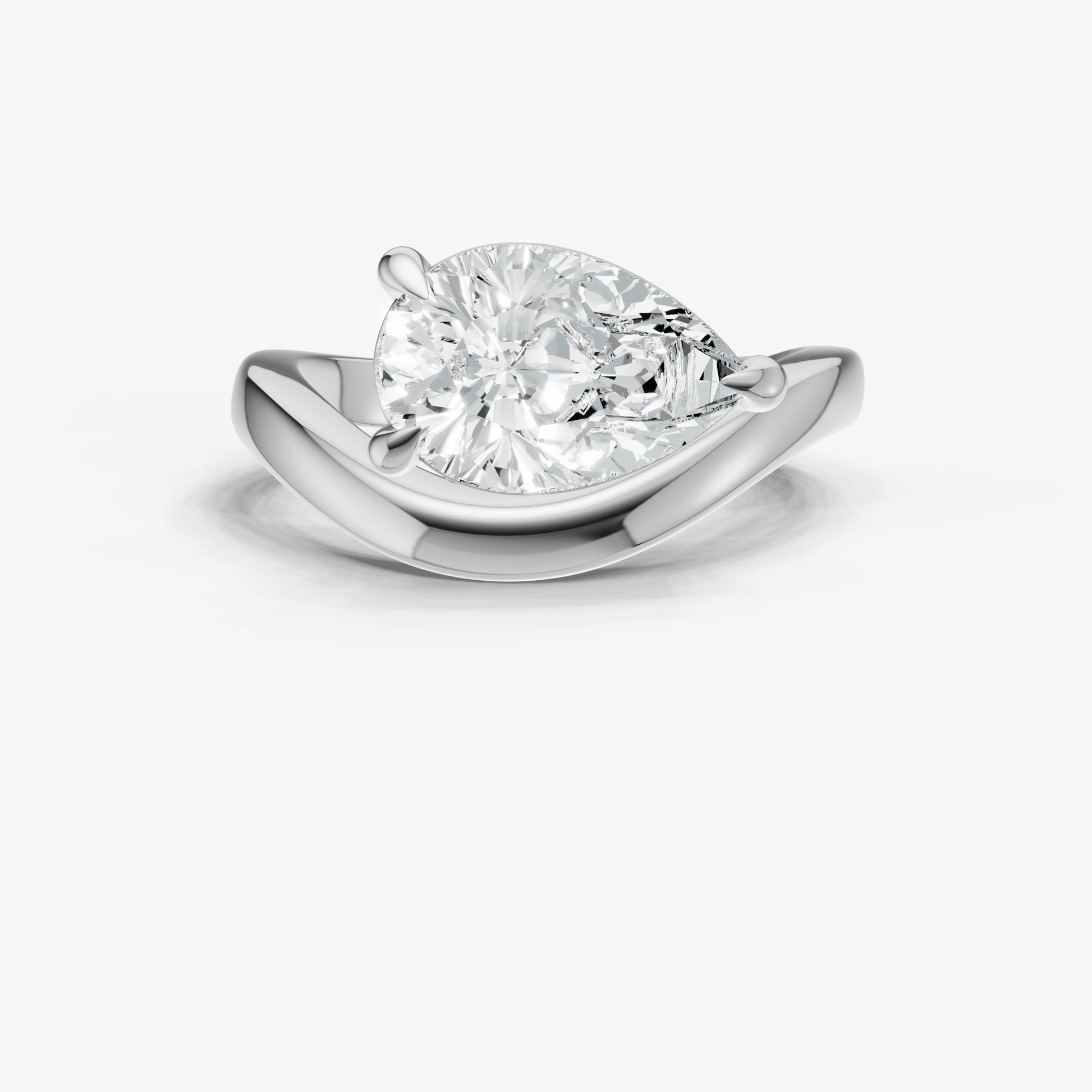Pear Curved Band Solitaire Engagement Ring