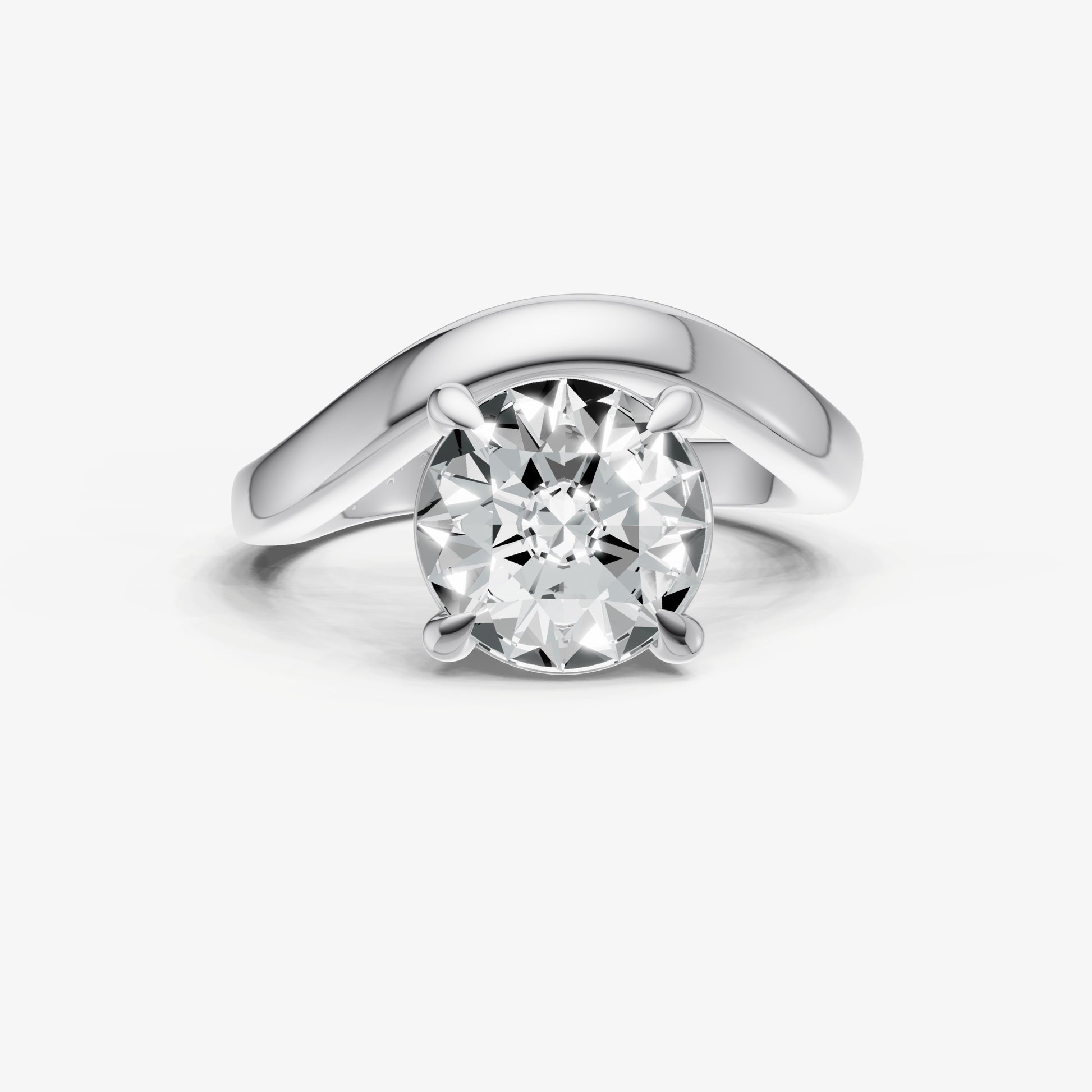 Round Curved Band Solitaire Engagement Ring
