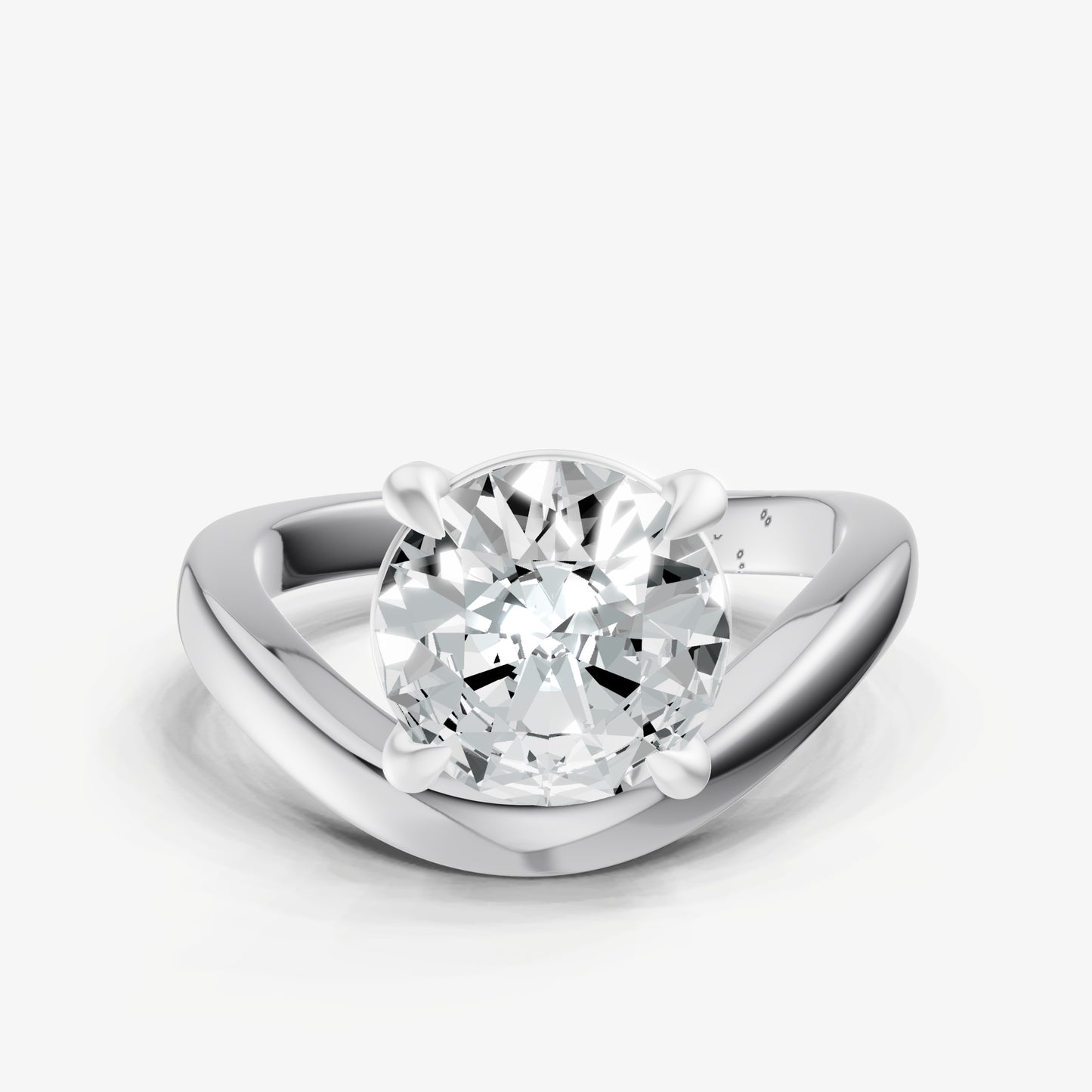 Round Curved Band Solitaire Engagement Ring