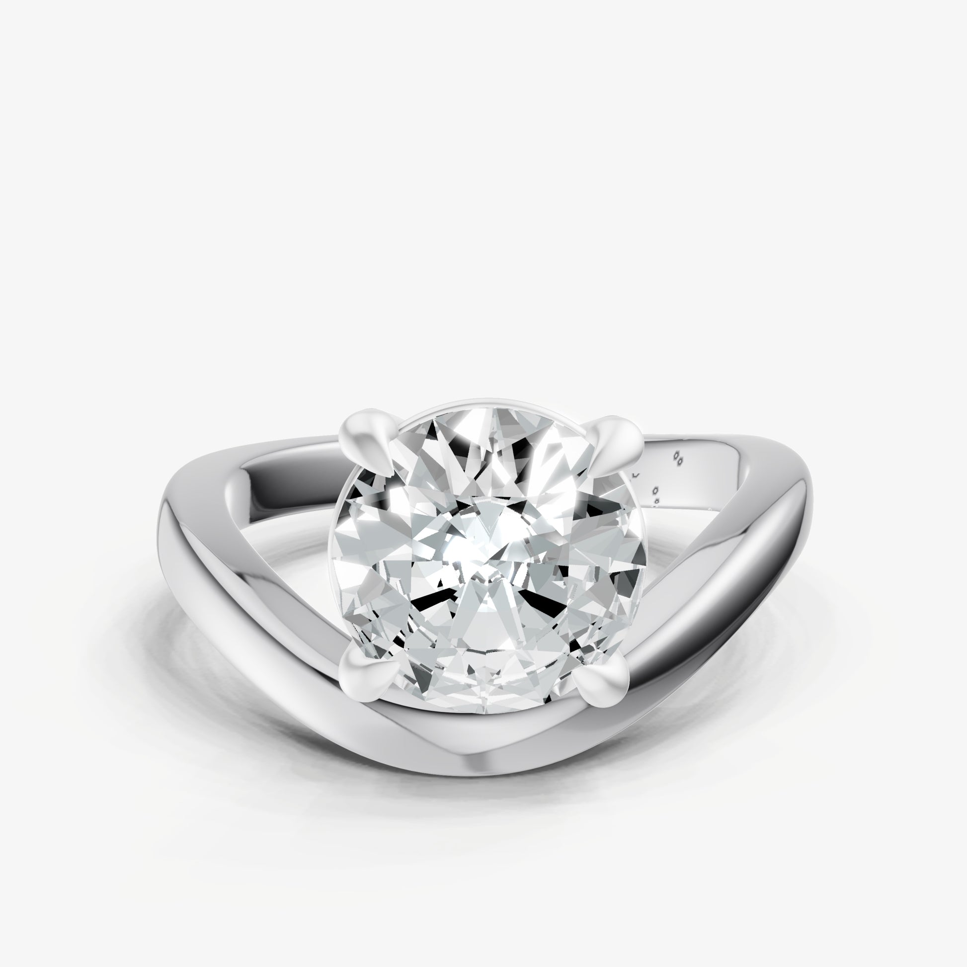 Round Curved Band Solitaire Engagement Ring