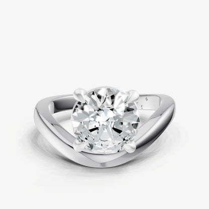 Round Curved Band Solitaire Engagement Ring