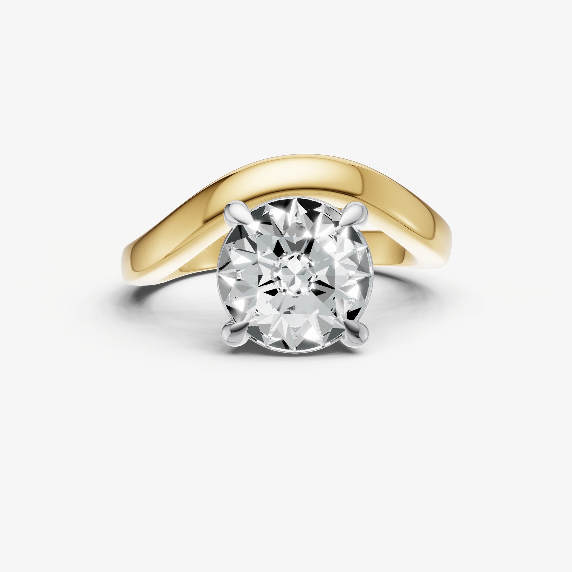 Round Curved Band Solitaire Engagement Ring
