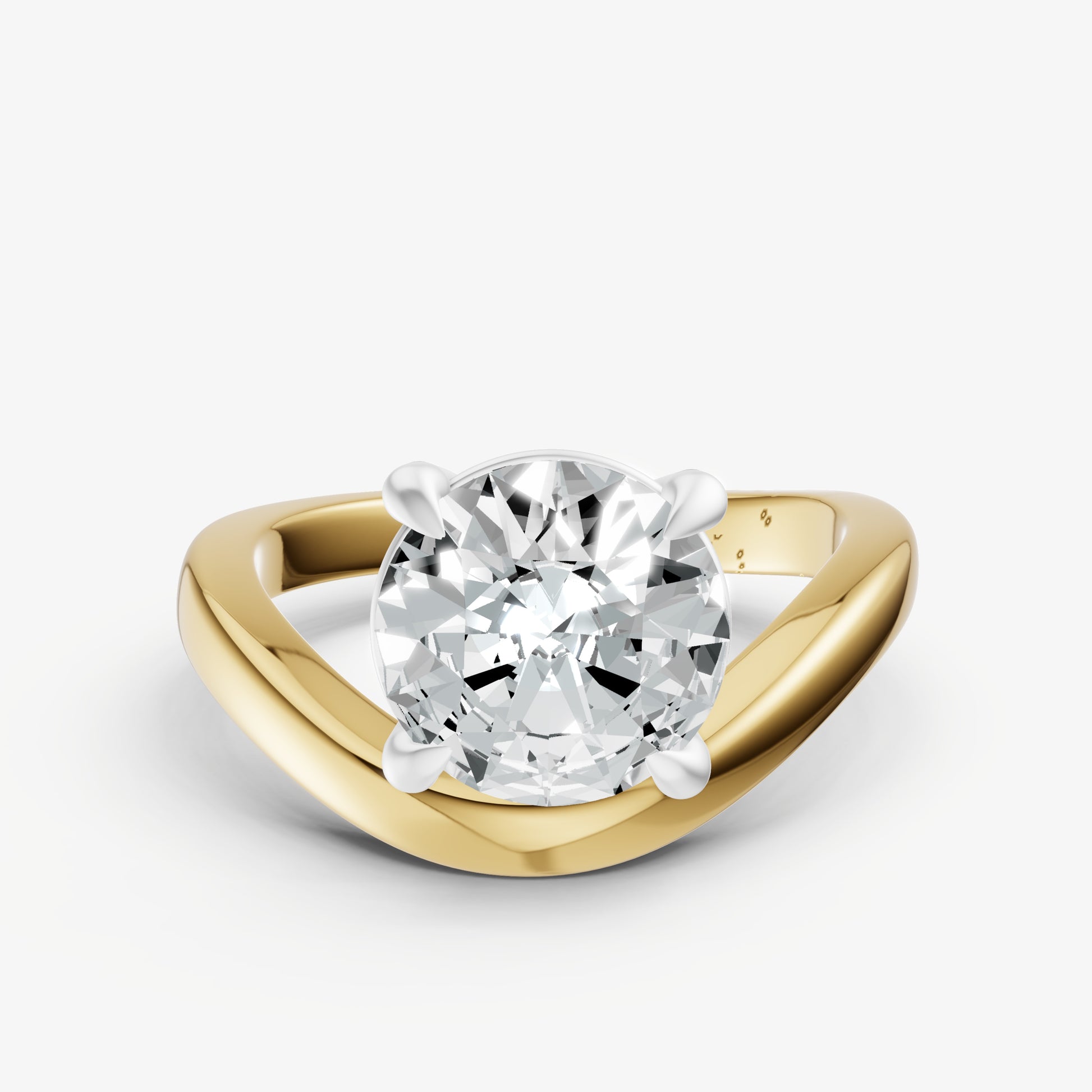 Round Curved Band Solitaire Engagement Ring