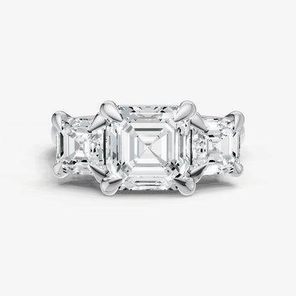 Asscher Trellis Three-Stone Engagement Ring with 0.80ct Side Stones