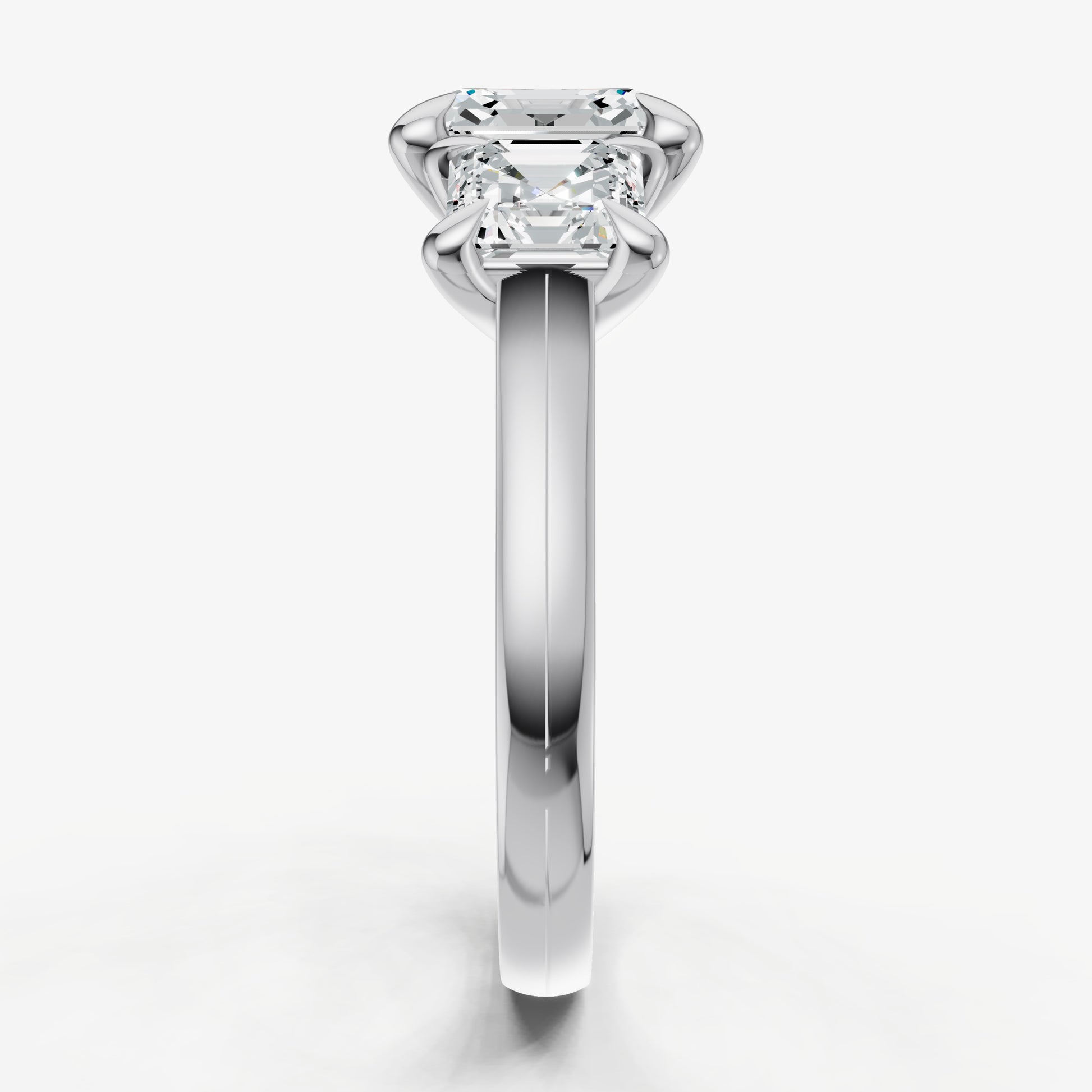 Asscher Trellis Three-Stone Engagement Ring with 0.80ct Side Stones
