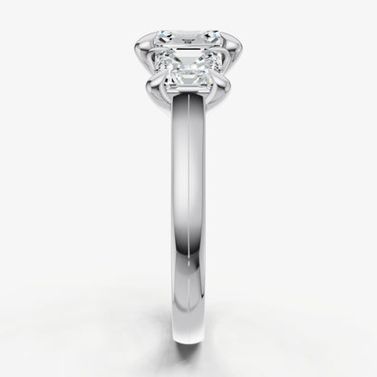 Asscher Trellis Three-Stone Engagement Ring with 0.80ct Side Stones
