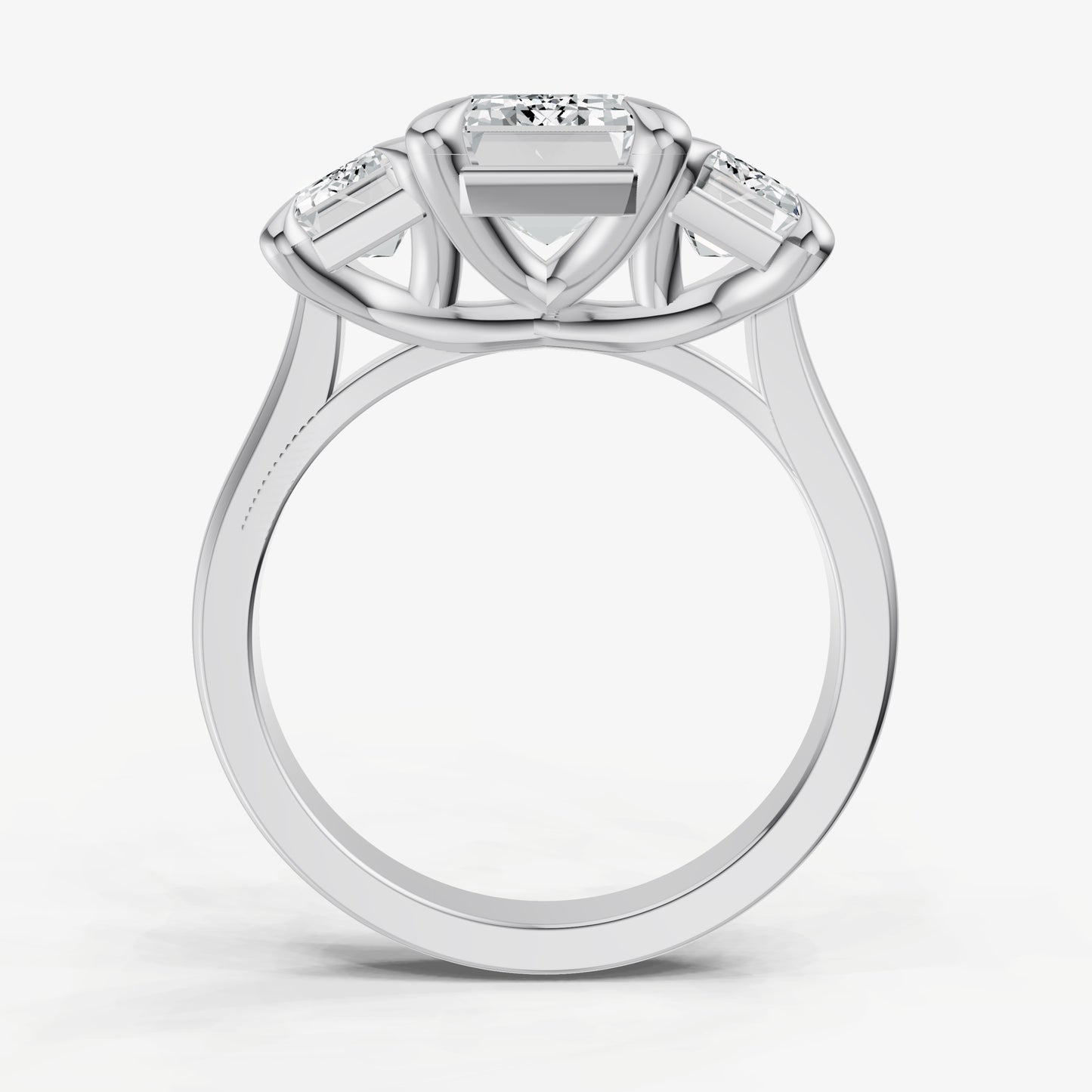 Emerald Trellis Three-Stone Engagement Ring with 0.80ct Side Stones