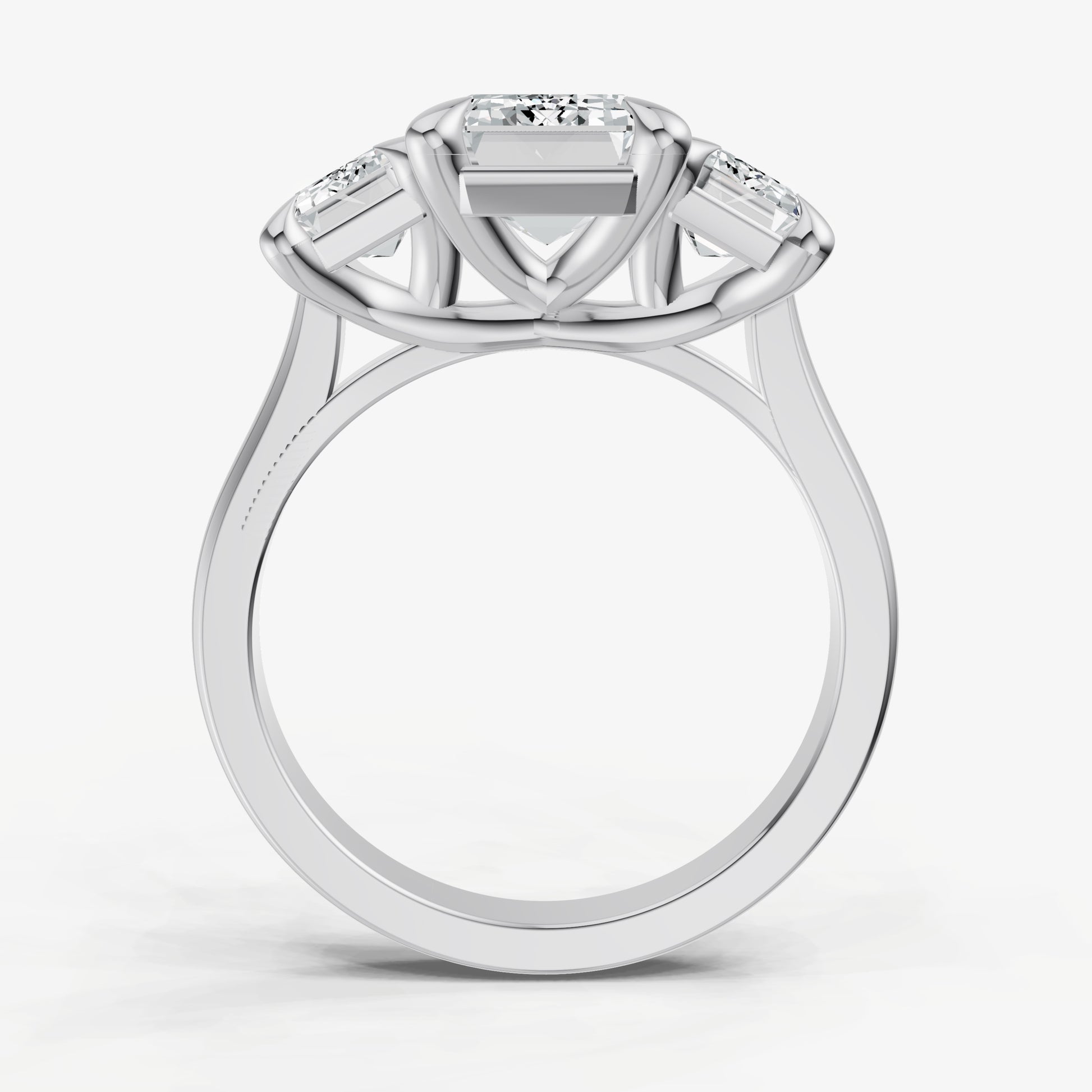 Emerald Trellis Three-Stone Engagement Ring with 0.80ct Side Stones