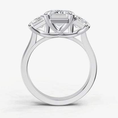 Emerald Trellis Three-Stone Engagement Ring with 0.80ct Side Stones