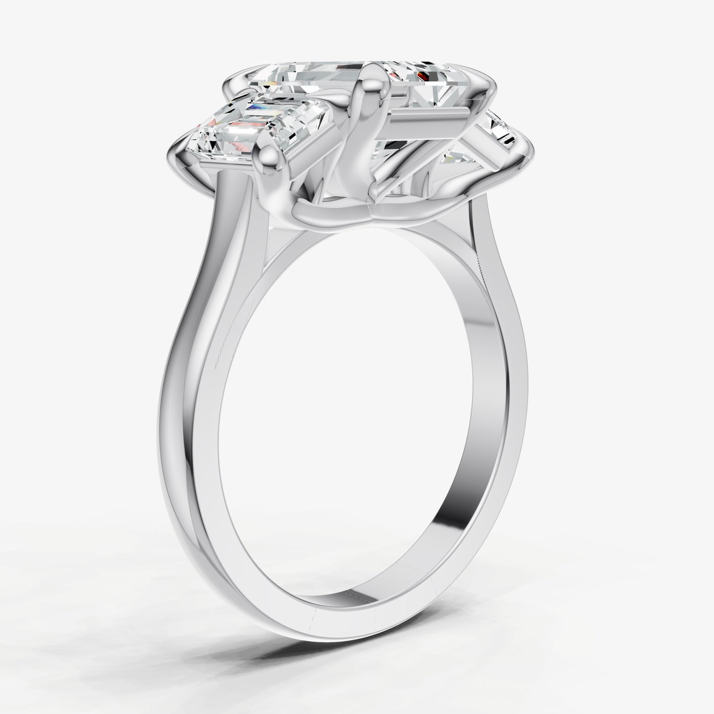 Emerald Trellis Three-Stone Engagement Ring with 0.80ct Side Stones