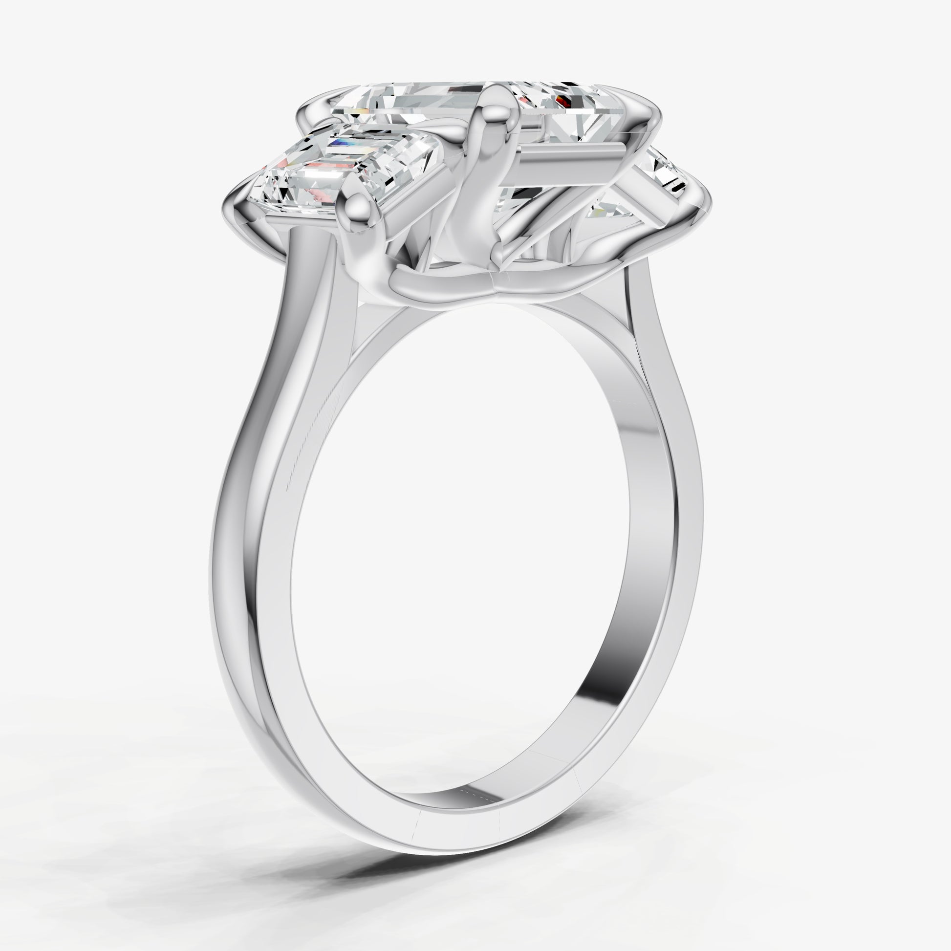 Emerald Trellis Three-Stone Engagement Ring with 0.80ct Side Stones
