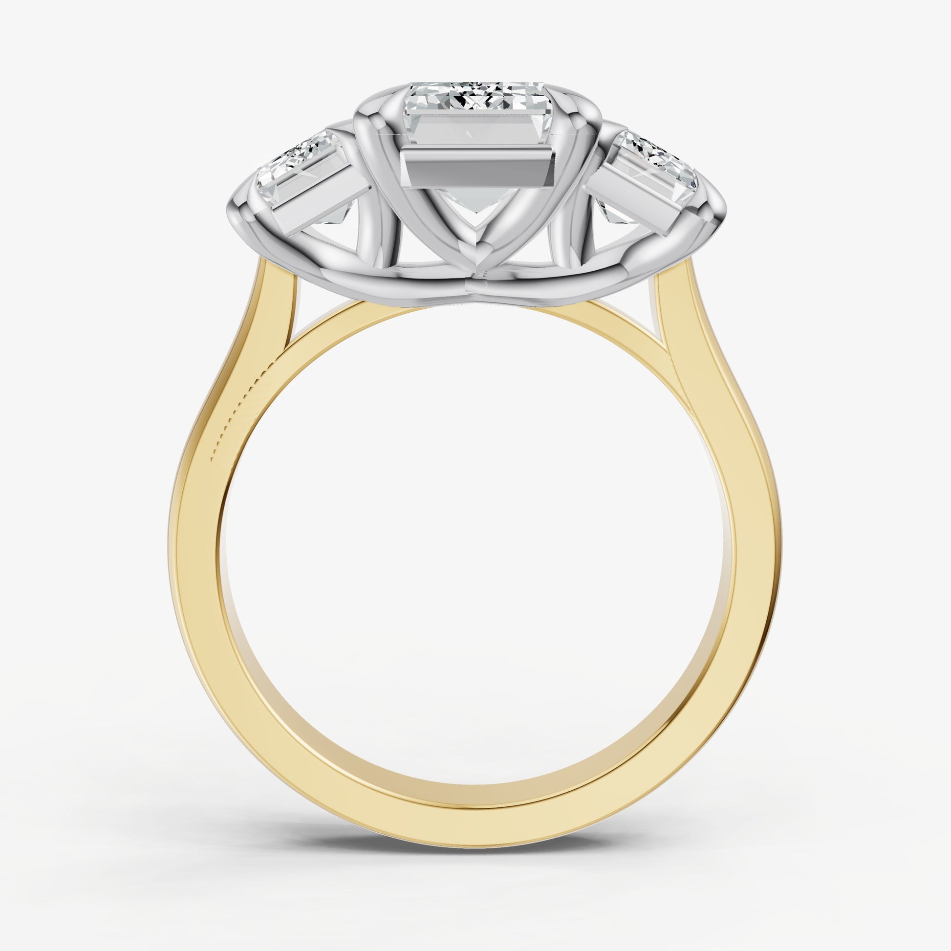 Emerald Trellis Three-Stone Engagement Ring with 0.80ct Side Stones