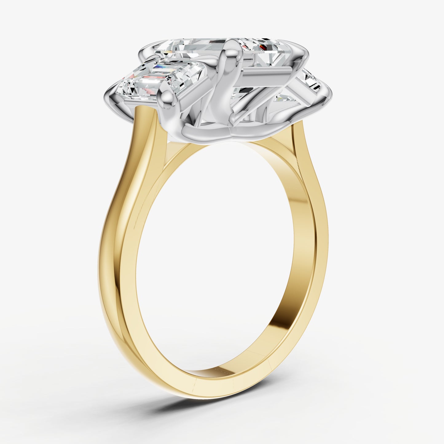 Emerald Trellis Three-Stone Engagement Ring with 0.80ct Side Stones