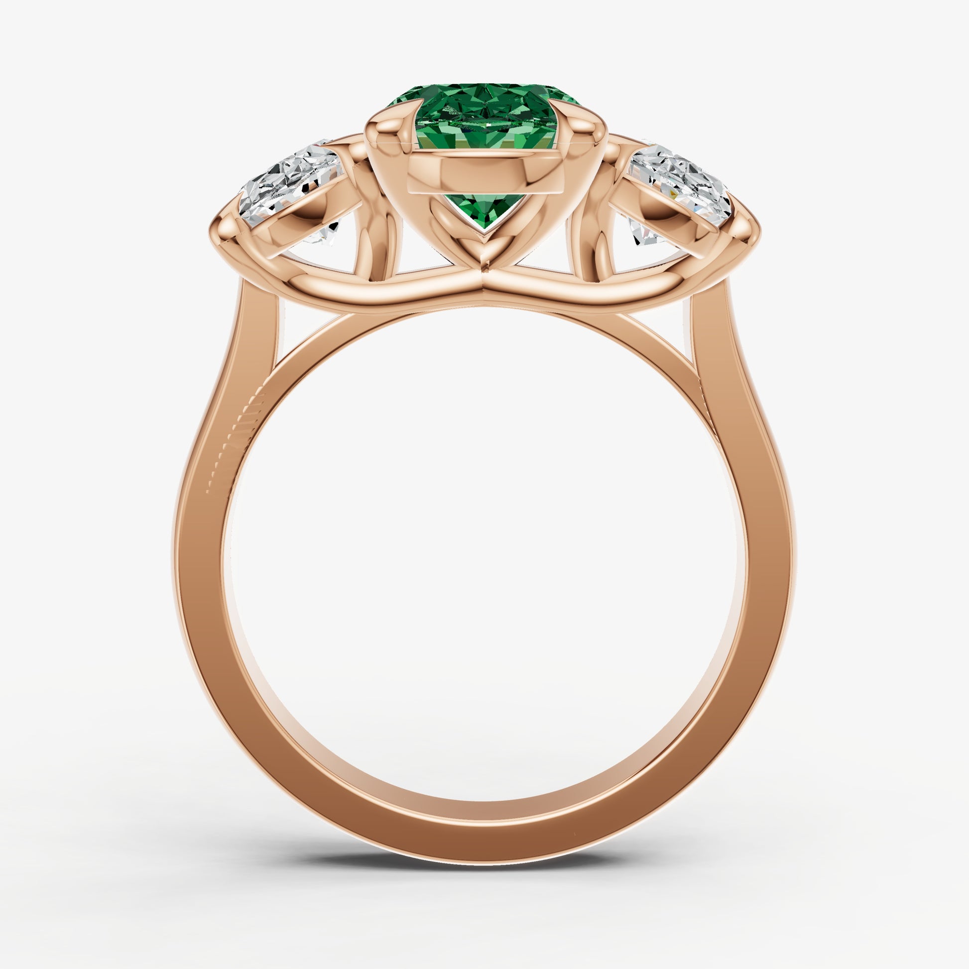 Emerald Oval Trellis Gemstone Engagement Ring