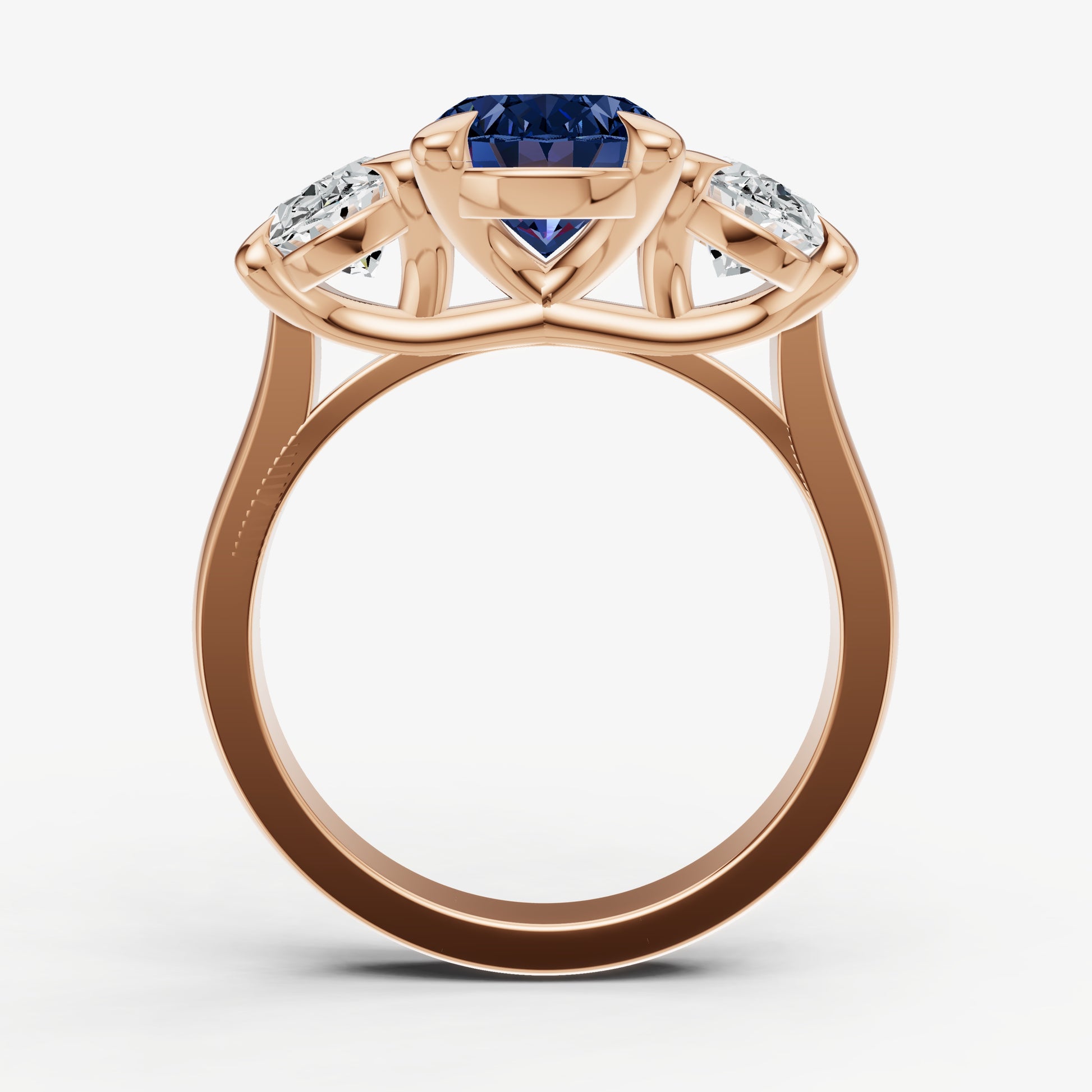 Blue sapphire Oval Trellis Gemstone Engagement Ring