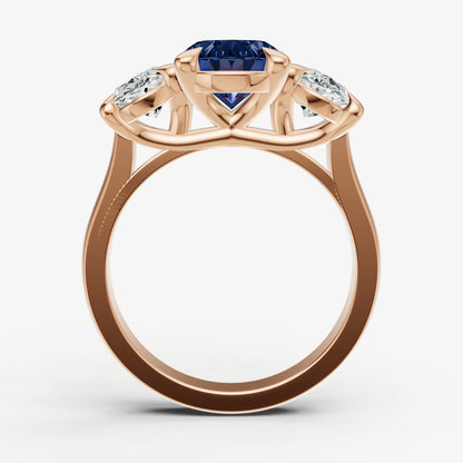 Blue sapphire Oval Trellis Gemstone Engagement Ring