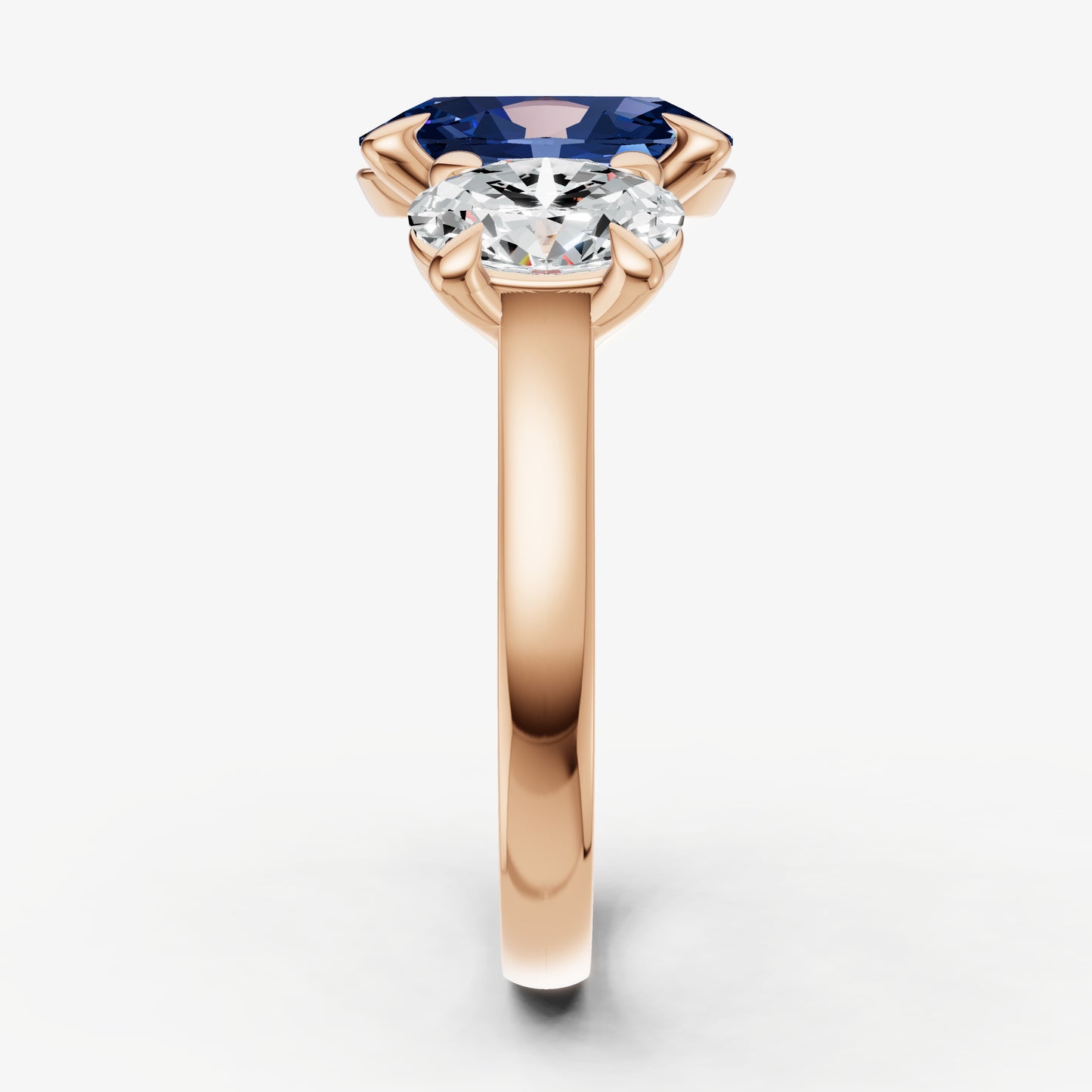 Blue sapphire Oval Trellis Gemstone Engagement Ring