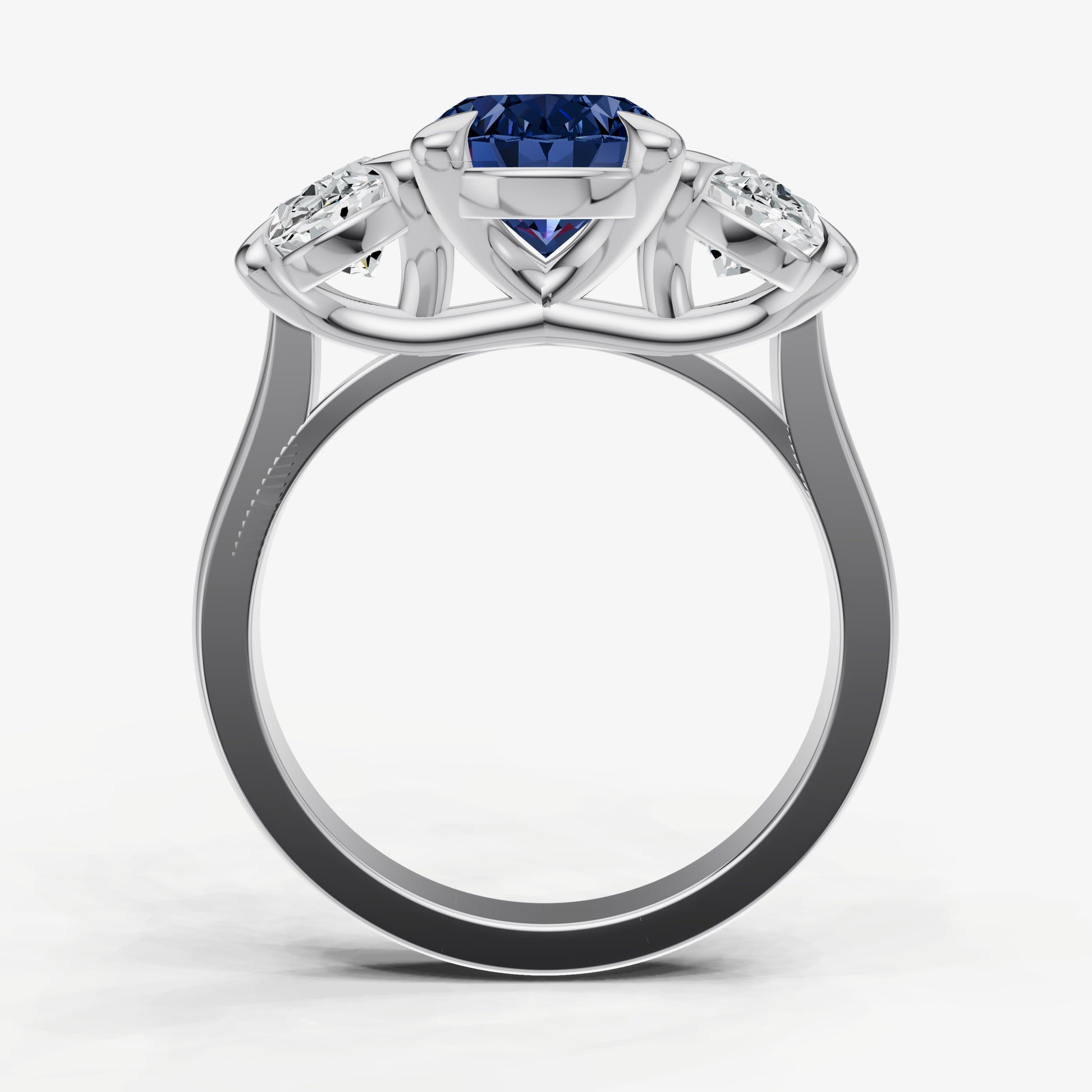 Blue sapphire Oval Trellis Gemstone Engagement Ring