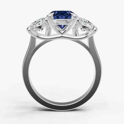 Blue sapphire Oval Trellis Gemstone Engagement Ring