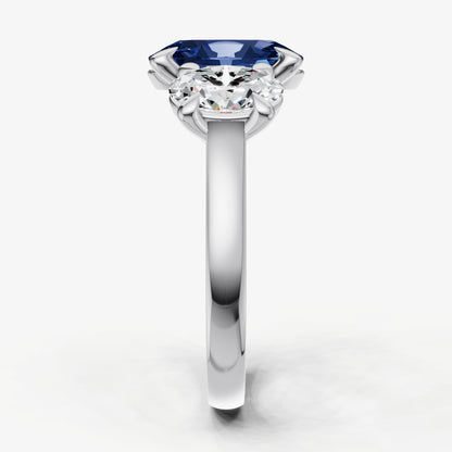 Blue sapphire Oval Trellis Gemstone Engagement Ring