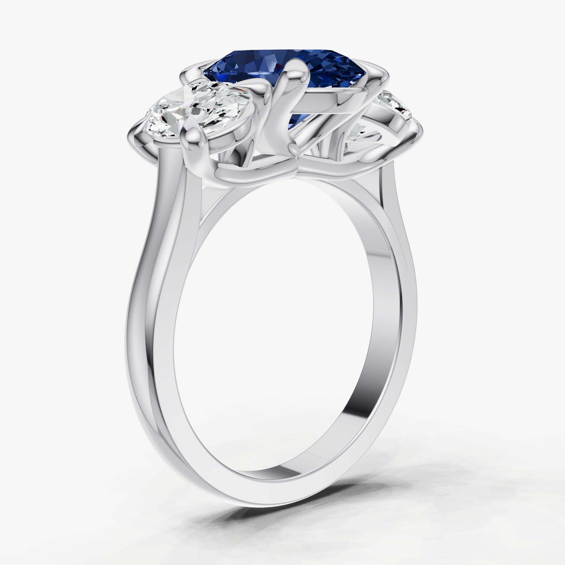 Blue sapphire Oval Trellis Gemstone Engagement Ring