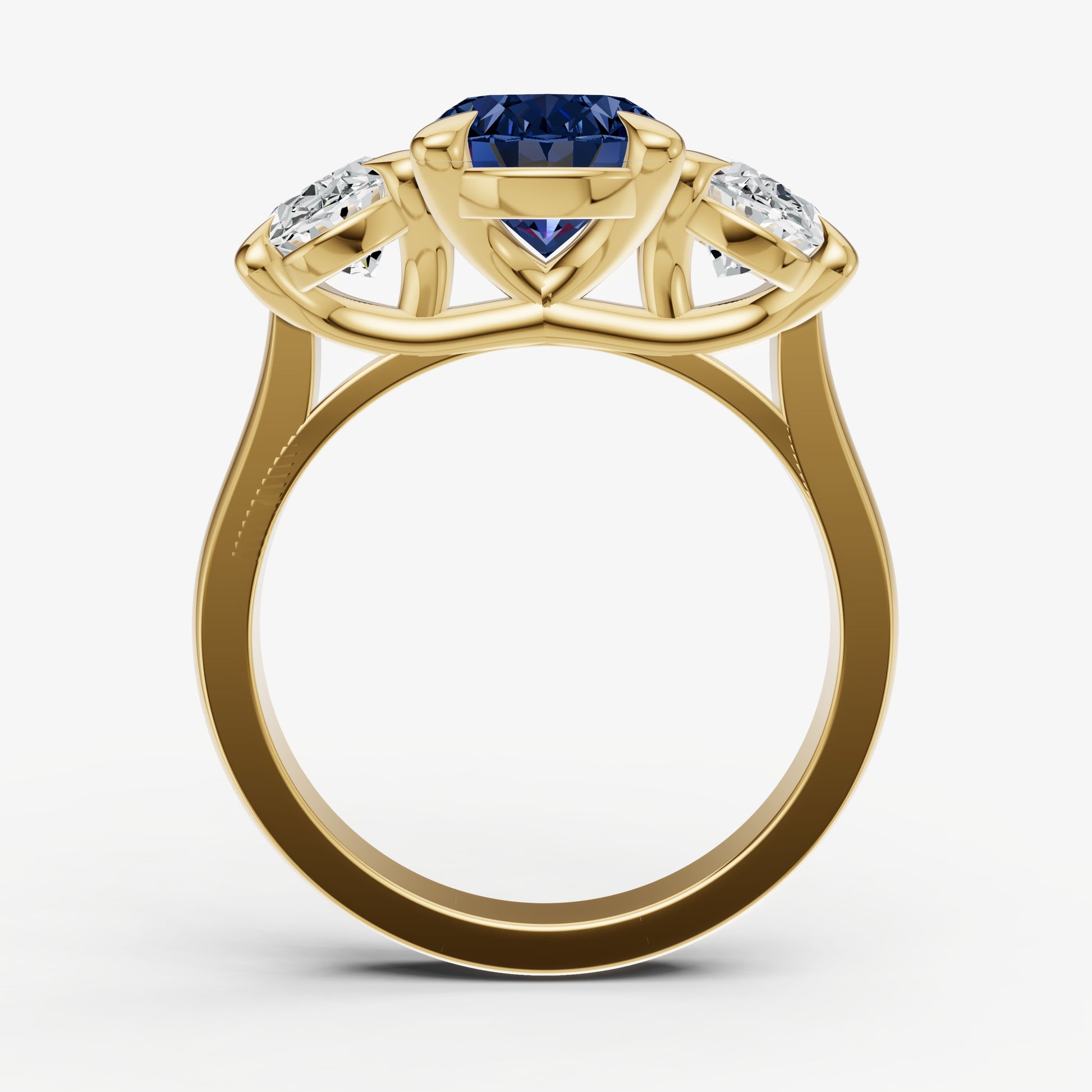 Blue sapphire Oval Trellis Gemstone Engagement Ring