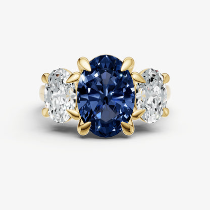 Blue sapphire Oval Trellis Gemstone Engagement Ring