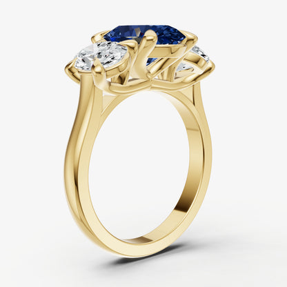 Blue sapphire Oval Trellis Gemstone Engagement Ring