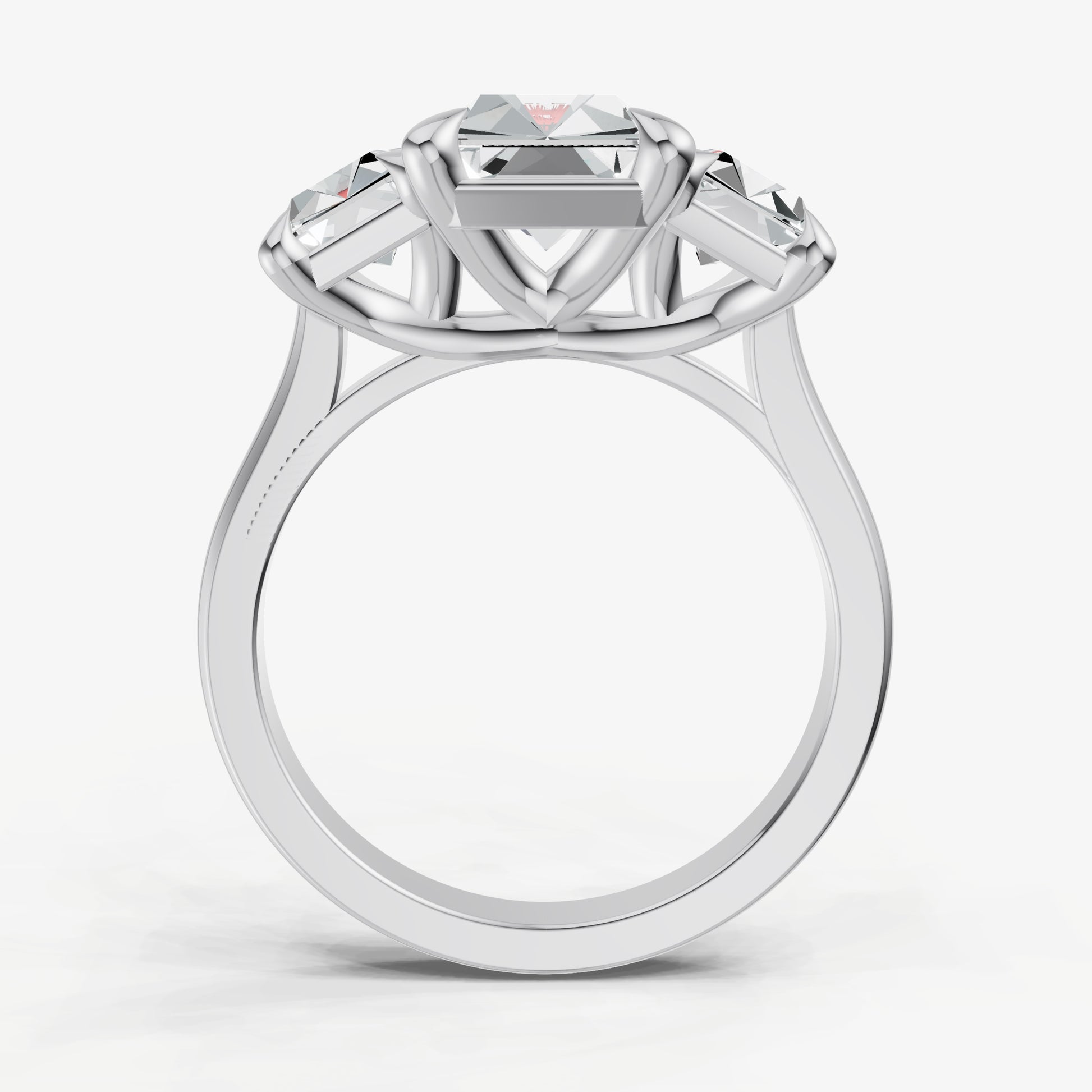 Radiant Trellis Three-Stone Engagement Ring with 0.80ct Side Stones