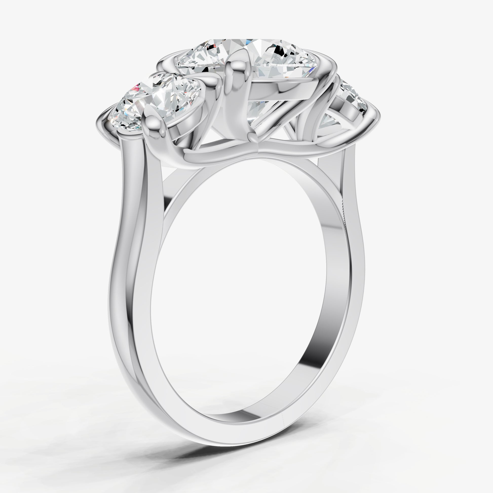 Round Trellis Three-Stone Engagement Ring with 0.80ct Side Stones