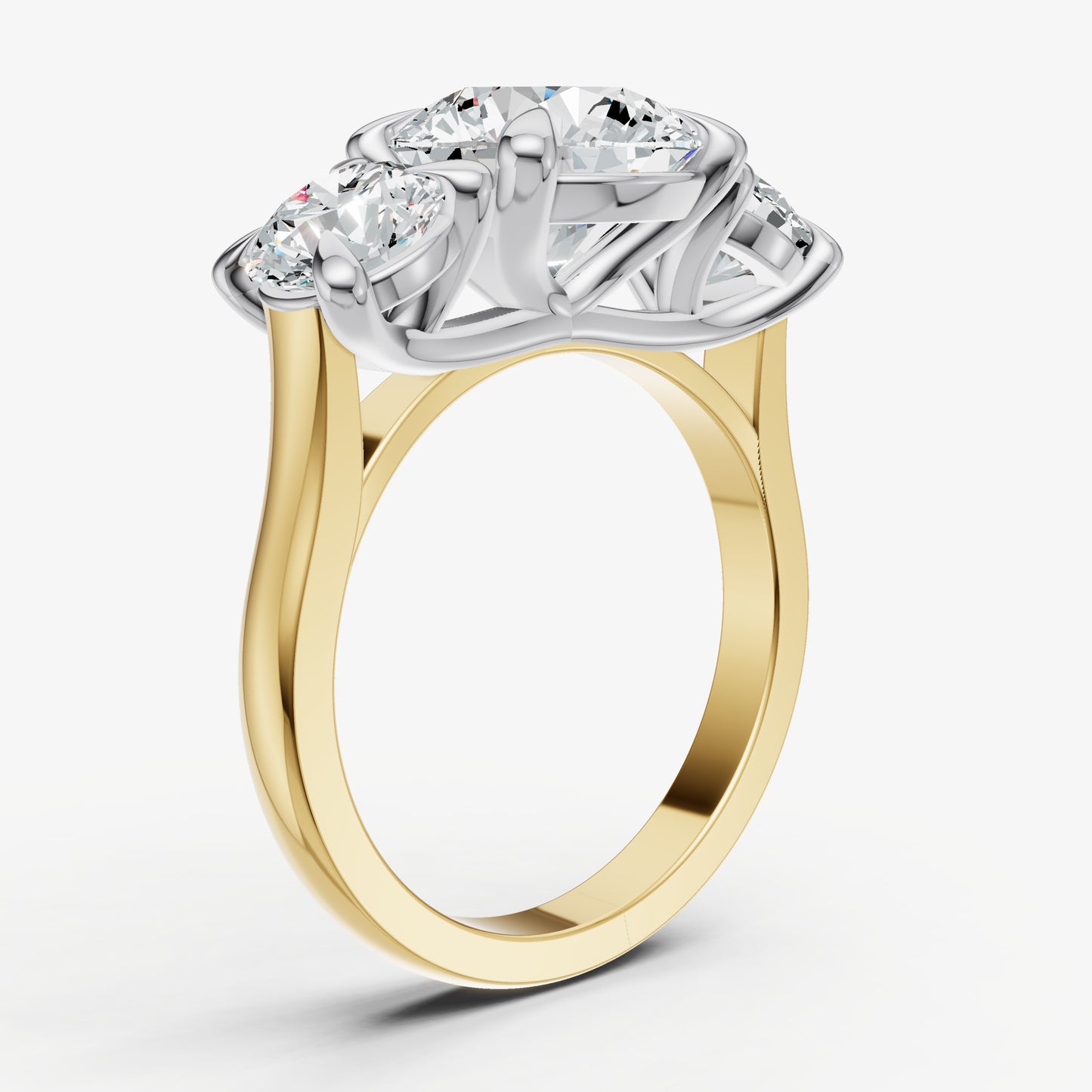 Round Trellis Three-Stone Engagement Ring with 0.80ct Side Stones