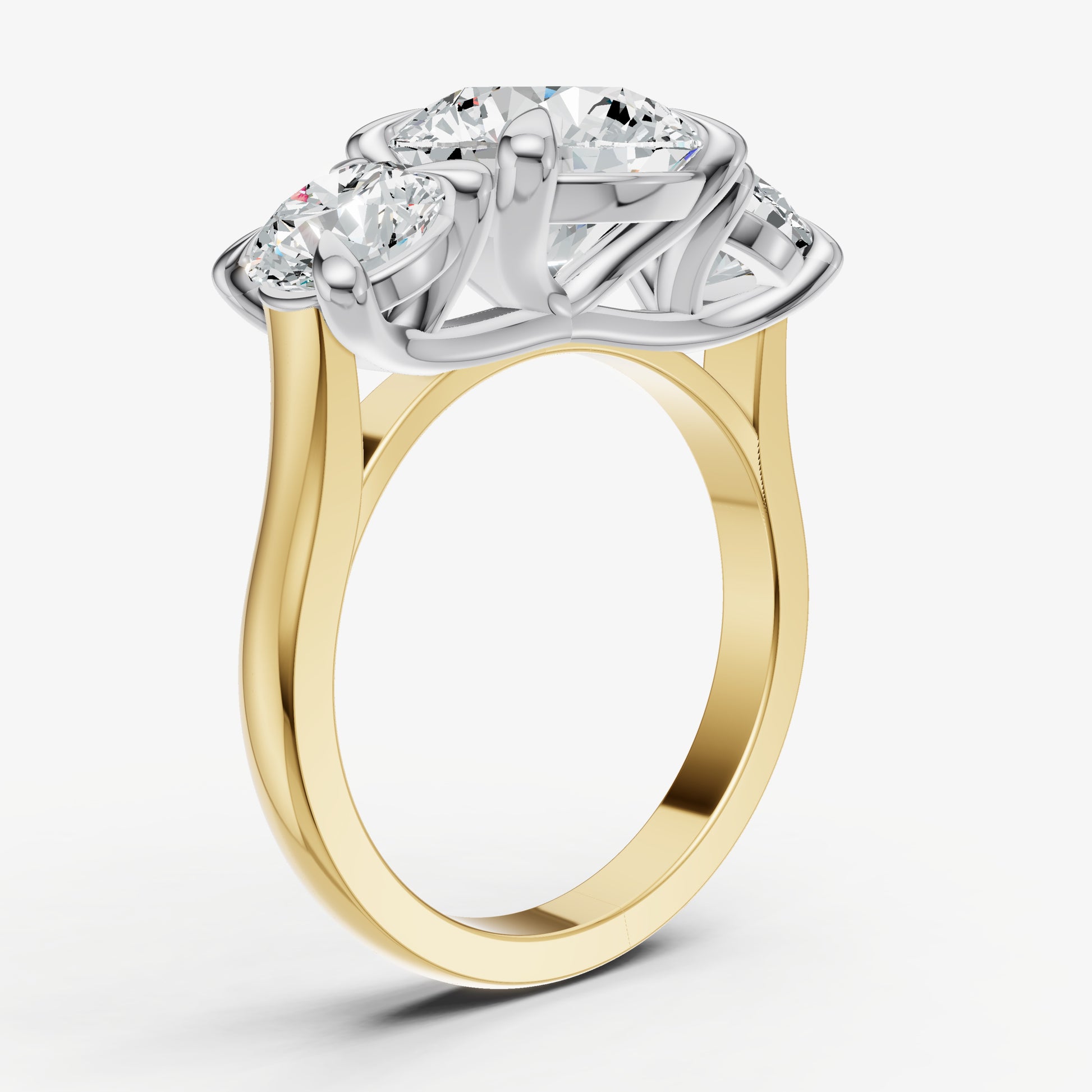 Round Trellis Three-Stone Engagement Ring with 0.80ct Side Stones