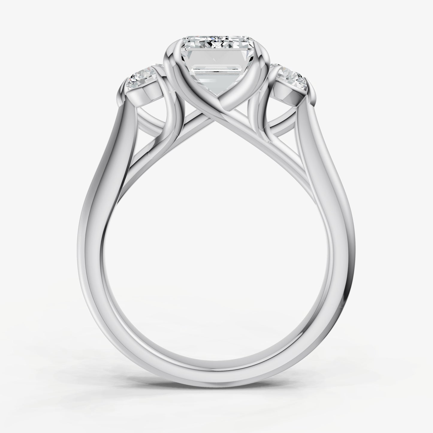Emerald Engagement Ring with Round Side Diamonds