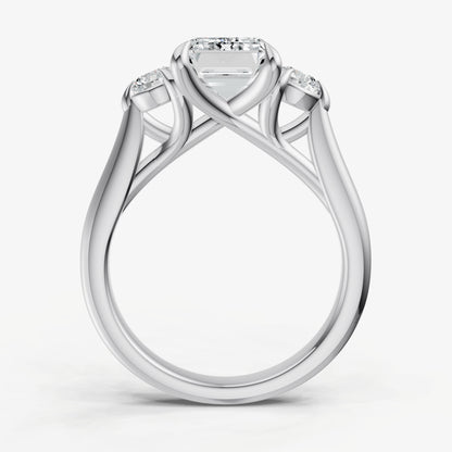 Emerald Engagement Ring with Round Side Diamonds
