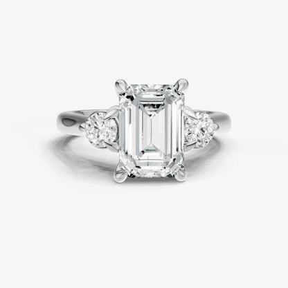 Emerald Engagement Ring with Round Side Diamonds