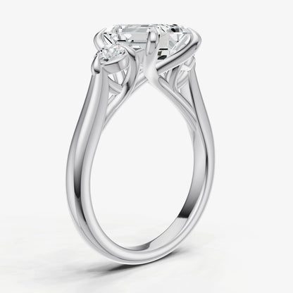 Emerald Engagement Ring with Round Side Diamonds