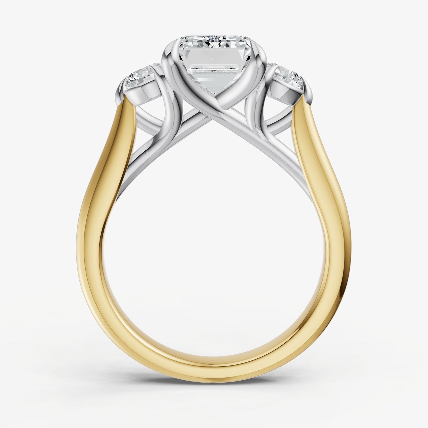 Emerald Engagement Ring with Round Side Diamonds
