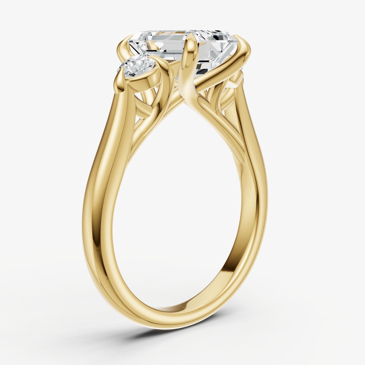 Emerald Engagement Ring with Round Side Diamonds