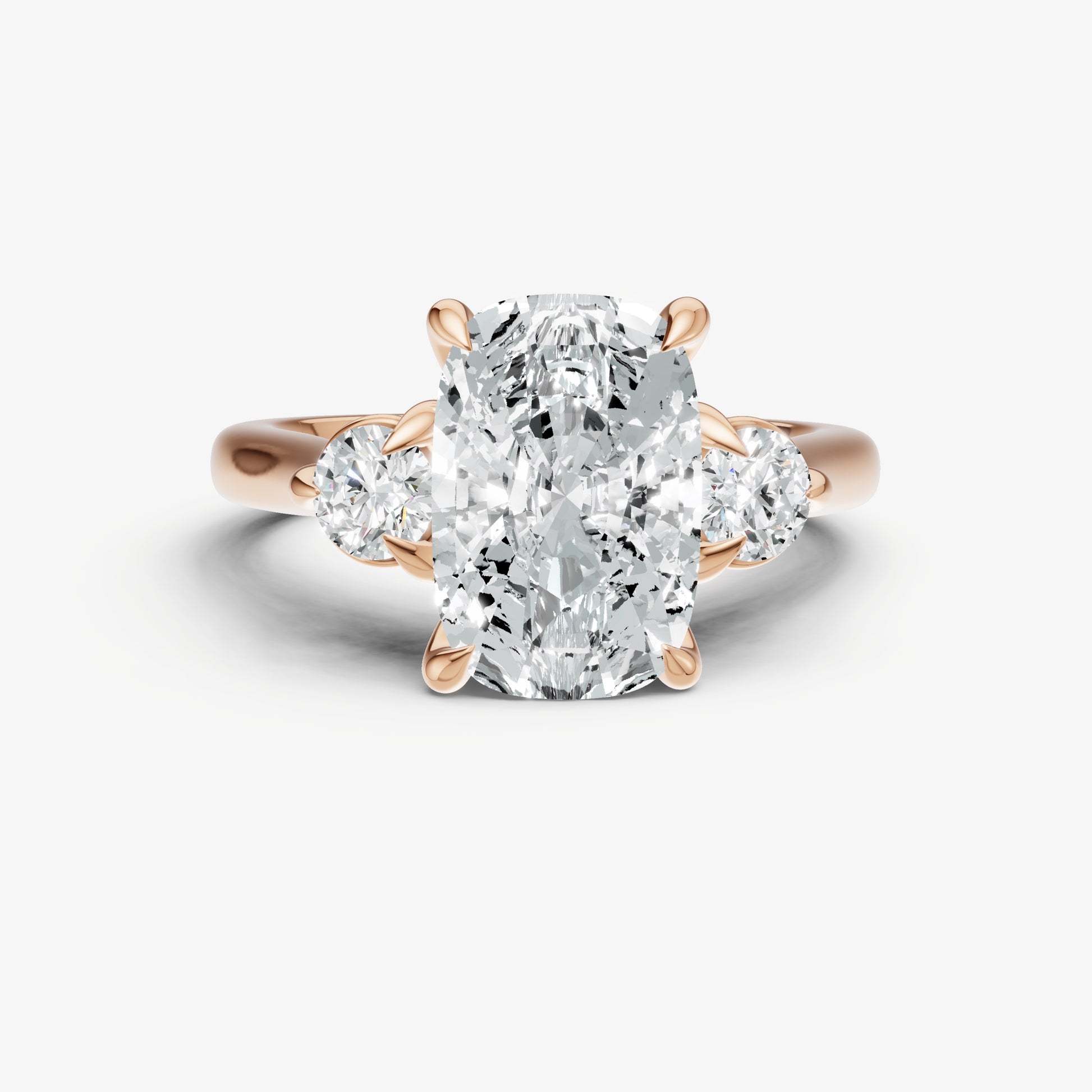 Elongated Cushion Engagement Ring with Round Side Diamonds