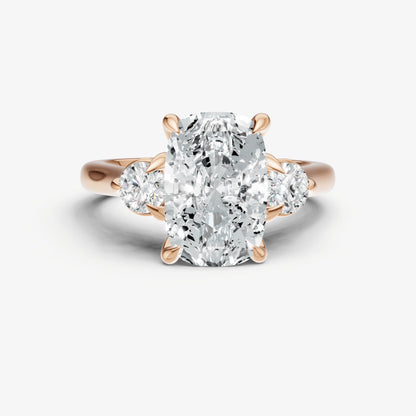 Elongated Cushion Engagement Ring with Round Side Diamonds