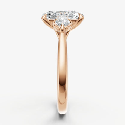 Elongated Cushion Engagement Ring with Round Side Diamonds