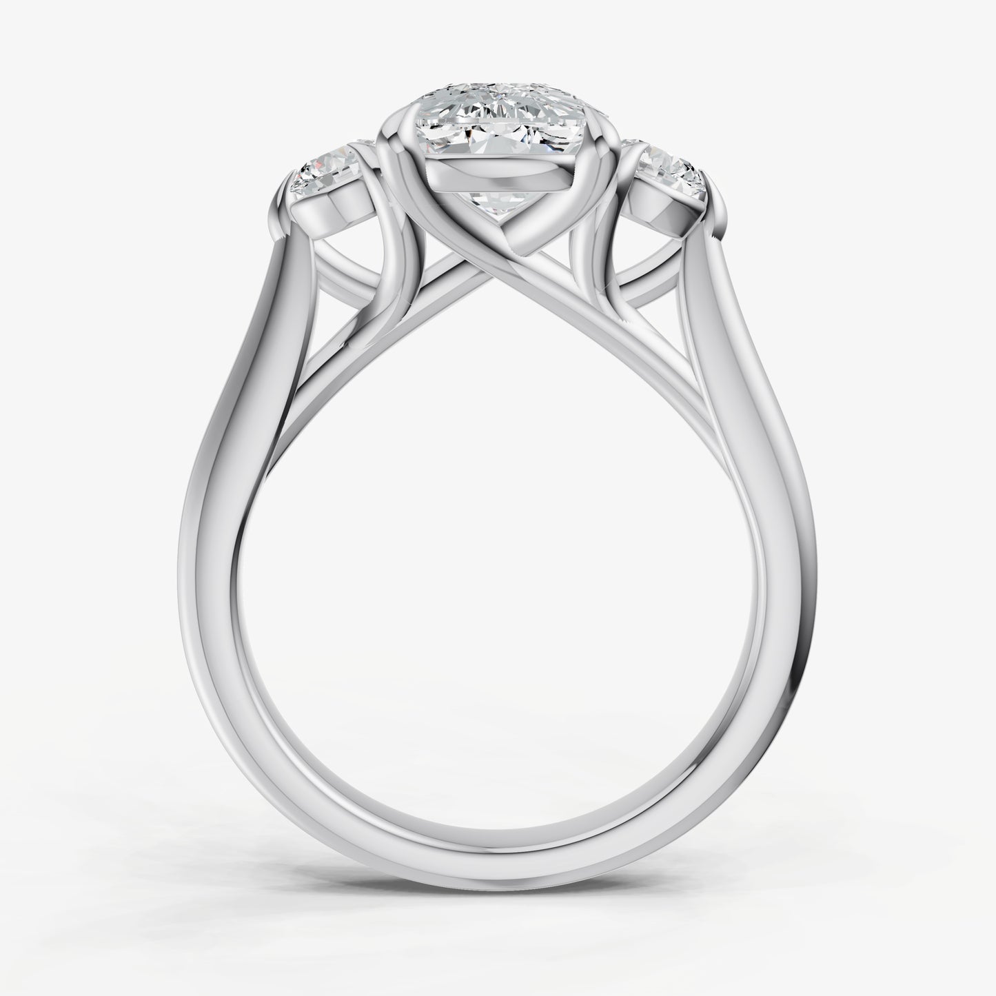 Elongated Cushion Engagement Ring with Round Side Diamonds