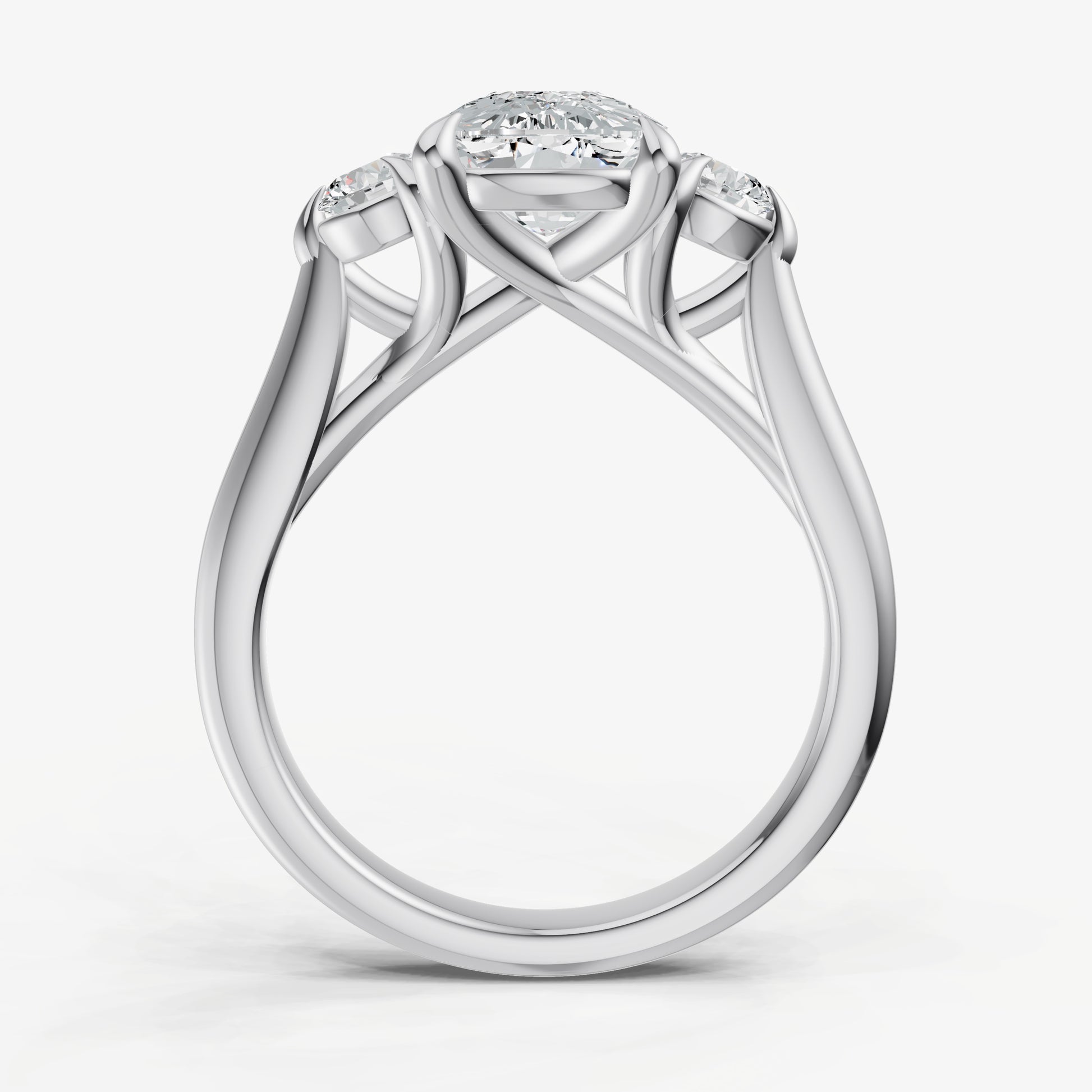 Elongated Cushion Engagement Ring with Round Side Diamonds