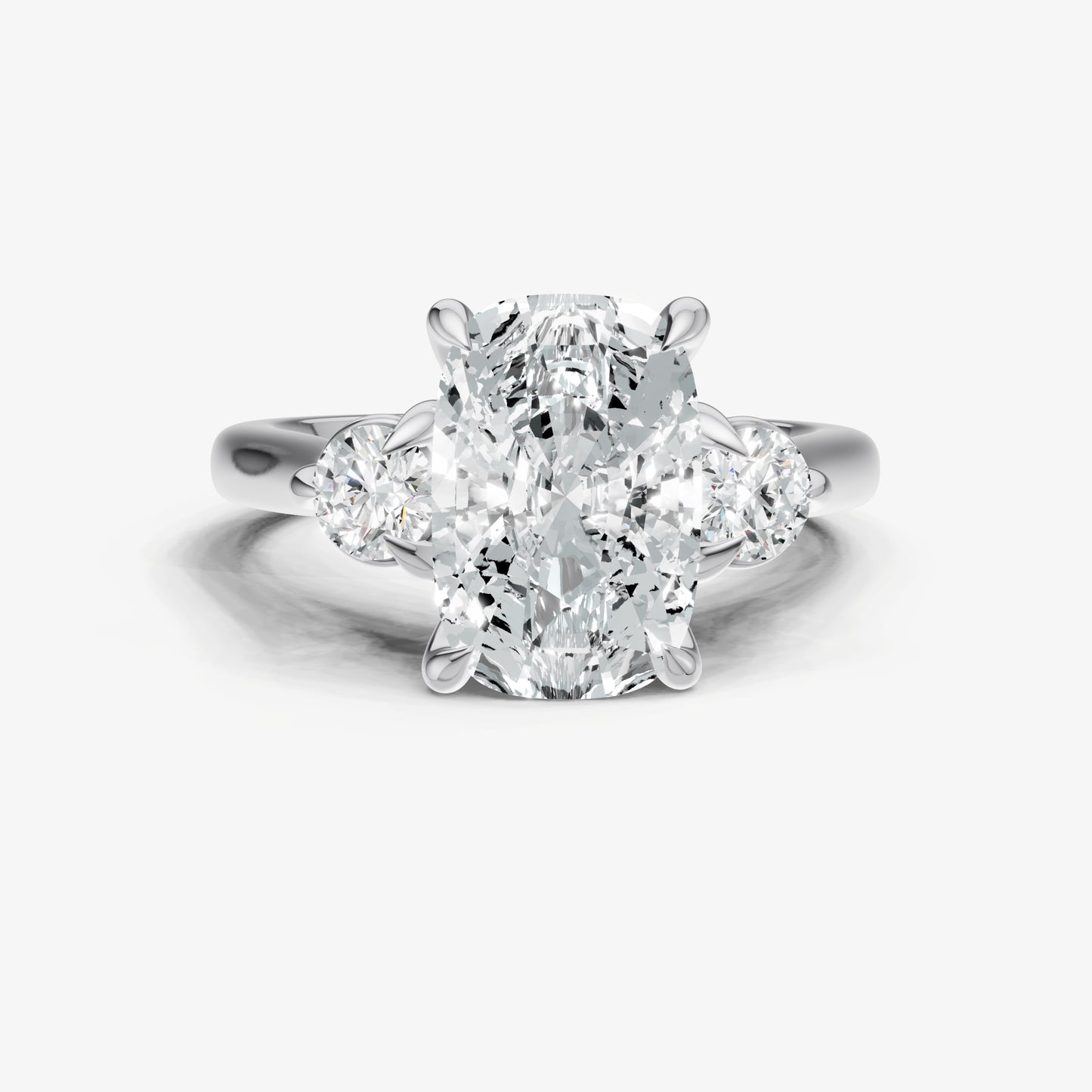 Elongated Cushion Engagement Ring with Round Side Diamonds