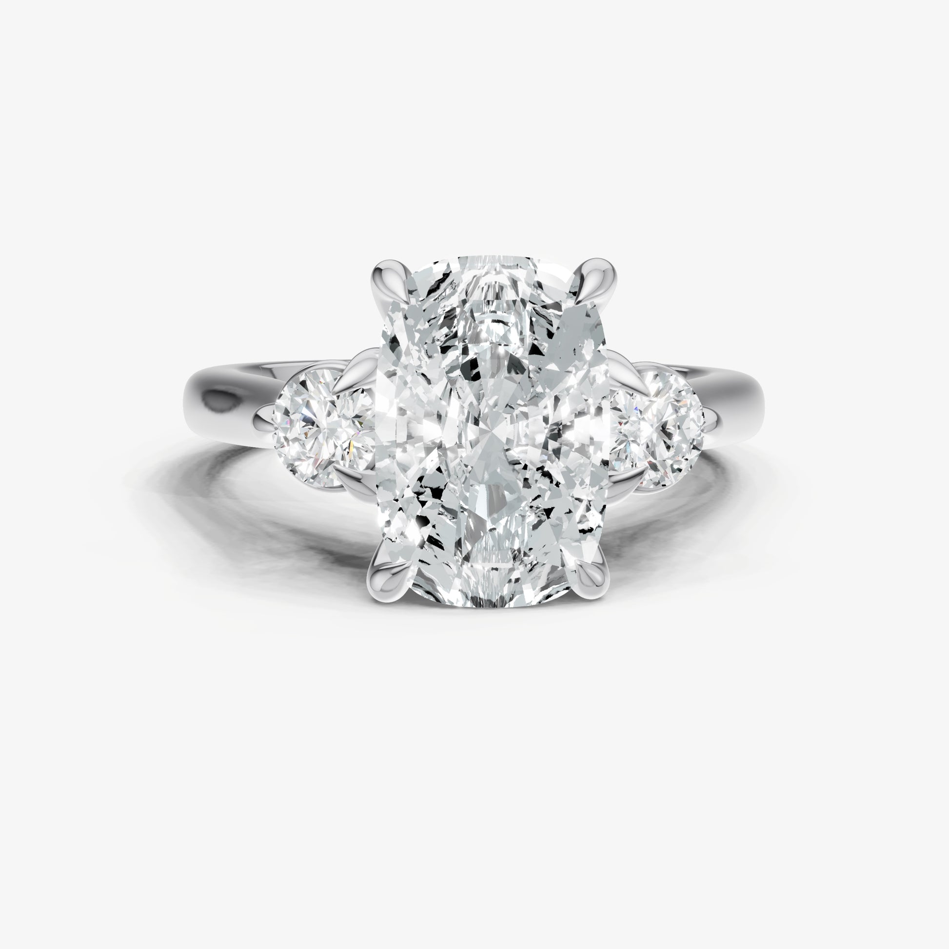 Elongated Cushion Engagement Ring with Round Side Diamonds